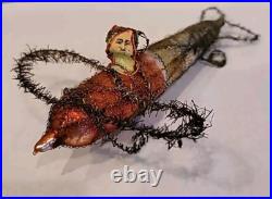 Christmas Ornament Santa Airplane Blown Glass Scrap Antique Wire RARE 7 1/2
