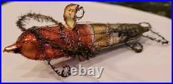 Christmas Ornament Santa Airplane Blown Glass Scrap Antique Wire RARE 7 1/2