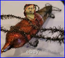 Christmas Ornament Santa Airplane Blown Glass Scrap Antique Wire RARE 7 1/2