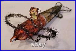 Christmas Ornament Santa Airplane Blown Glass Scrap Antique Wire RARE 7 1/2