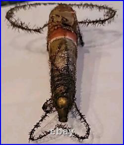 Christmas Ornament Santa Airplane Blown Glass Scrap Antique Wire RARE 7 1/2