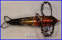 Christmas Ornament Santa Airplane Blown Glass Scrap Antique Wire RARE 7 1/2