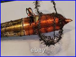 Christmas Ornament Santa Airplane Blown Glass Scrap Antique Wire RARE 7 1/2