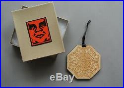 Christmas Ornament Set Of 3 Glass + Wood Obey Giant Shepard Fairey