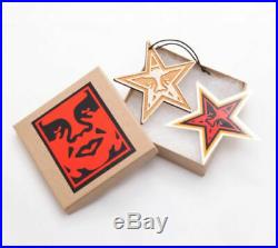 Christmas Ornament Set Of 3 Glass + Wood Obey Giant Shepard Fairey