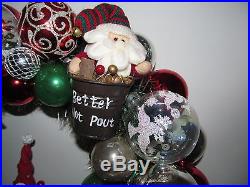 Christmas Ornament Wreath 17 Vintage Shiny Brite Santas Handmade Red Green Blue