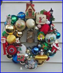 Christmas Ornament Wreath, Handmade Glass and Plastic Retro collectibles 70s 80s