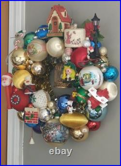 Christmas Ornament Wreath, Handmade Glass and Plastic Retro collectibles 70s 80s