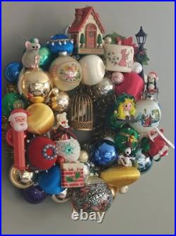 Christmas Ornament Wreath, Handmade Glass and Plastic Retro collectibles 70s 80s
