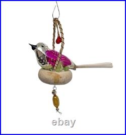Christmas Tree Ornament Glass Bird in Cotton Nest (# 17971)