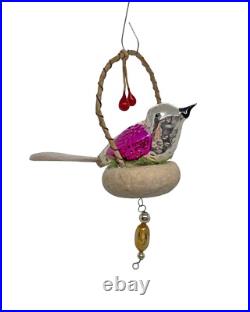 Christmas Tree Ornament Glass Bird in Cotton Nest (# 17971)