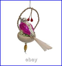 Christmas Tree Ornament Glass Bird in Cotton Nest (# 17971)
