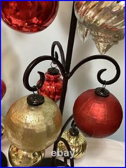 Christmas Tree Ornament Lot 24-Glass Kugel Style 4 and 3 Bulbs-No Stands