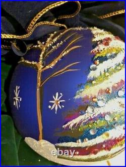 Christmas Tree on Blue Natalie Sarabella Blown Glass Ornament Stunning