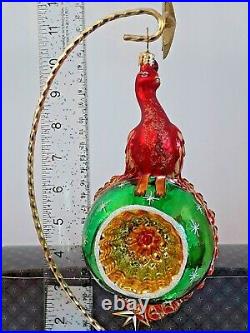 Christopher RADKO IN LIVING COLOR PEACOCK Red REFLECTOR CHRISTMAS ORNAMENT
