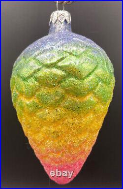 Christopher Radko 1992 Fantasy Cone-Rainbow Christmas Pine Cone Glass Ornament