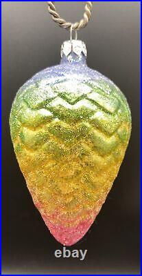 Christopher Radko 1992 Fantasy Cone-Rainbow Christmas Pine Cone Glass Ornament