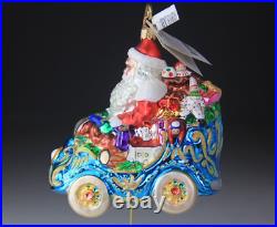 Christopher Radko 1999 Royal Roadster Santa in Blue Car Glass Christmas Ornament