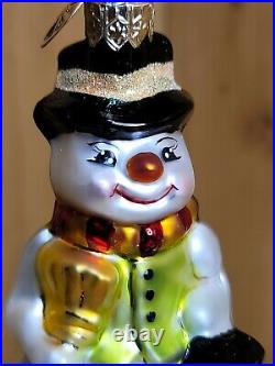 Christopher Radko 2000 SNOW BELL Retired Glass Christmas Ornament Snowman 7 in