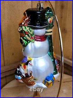 Christopher Radko 2003 SNOWMAN HOLLY Glass Christmas Ornament Retired 8.5 in HTF