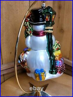 Christopher Radko 2003 SNOWMAN HOLLY Glass Christmas Ornament Retired 8.5 in HTF
