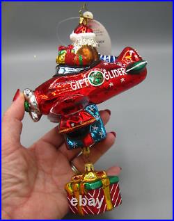 Christopher Radko 2010 Flyin High Nick Santa Airplane Glass Ornament 1014940