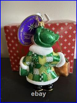 Christopher Radko Bear Hand Painted Glass Green Coat Ornament 3013771 Christmas