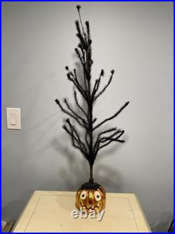 Christopher Radko Black Feather Halloween Tree With Pumpkin Base