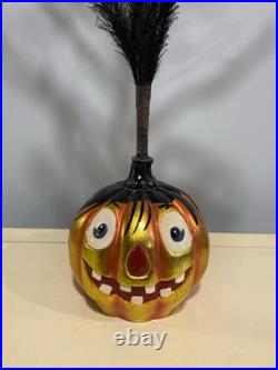 Christopher Radko Black Feather Halloween Tree With Pumpkin Base