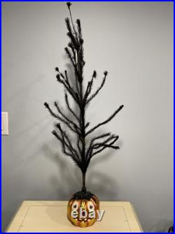 Christopher Radko Black Feather Halloween Tree With Pumpkin Base
