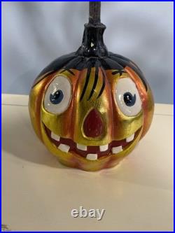 Christopher Radko Black Feather Halloween Tree With Pumpkin Base