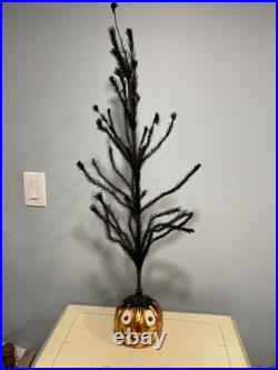 Christopher Radko Black Feather Halloween Tree With Pumpkin Base