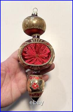 Christopher Radko Christmas Ball Ornament Spintop Large Tear Drop Retro Floral