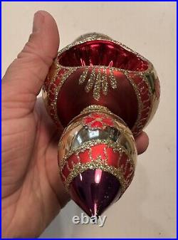 Christopher Radko Christmas Ball Ornament Spintop Large Tear Drop Retro Floral
