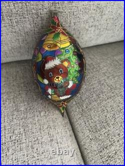 Christopher Radko Christmas Ornament GLIMMER GLOW Teddy Bear Stained Glass Drop