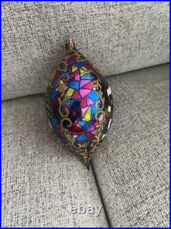 Christopher Radko Christmas Ornament GLIMMER GLOW Teddy Bear Stained Glass Drop