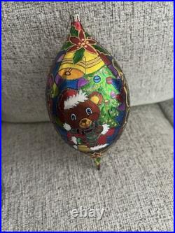 Christopher Radko Christmas Ornament GLIMMER GLOW Teddy Bear Stained Glass Drop