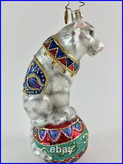 Christopher Radko Circus Majestic White Tiger On Ball Glass Christmas Ornament