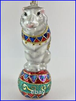 Christopher Radko Circus Majestic White Tiger On Ball Glass Christmas Ornament