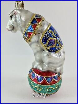 Christopher Radko Circus Majestic White Tiger On Ball Glass Christmas Ornament