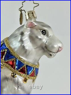 Christopher Radko Circus Majestic White Tiger On Ball Glass Christmas Ornament