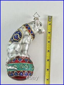 Christopher Radko Circus Majestic White Tiger On Ball Glass Christmas Ornament