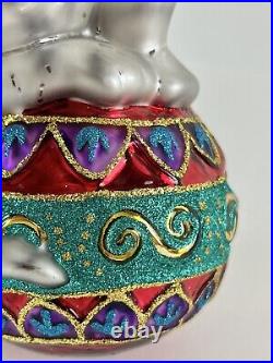 Christopher Radko Circus Majestic White Tiger On Ball Glass Christmas Ornament