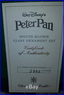 Christopher Radko Disney Christmas Peter Pan Glass Ornament set Ltd Ed. See desc