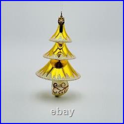 Christopher Radko Elegant Evergreen Glass Christmas Ornament 5.5 Gold Reflector