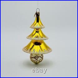 Christopher Radko Elegant Evergreen Glass Christmas Ornament 5.5 Gold Reflector