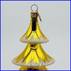 Christopher Radko Elegant Evergreen Glass Christmas Ornament 5.5 Gold Reflector