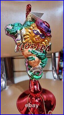 Christopher Radko FLORIDA state Christmas Ornament Gator sun red hat w stand