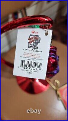 Christopher Radko FLORIDA state Christmas Ornament Gator sun red hat w stand