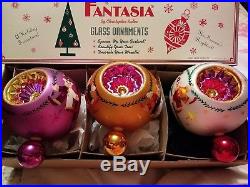 Christopher Radko Fantasia Set of 3 Blown Glass Christmas Ornaments in box 6